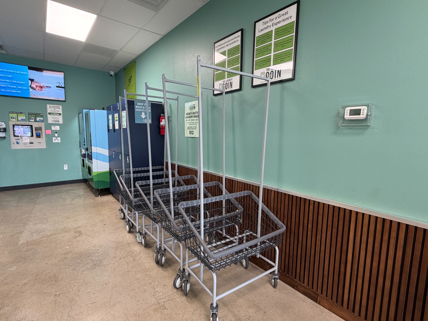 Rolling carts along the interior wall