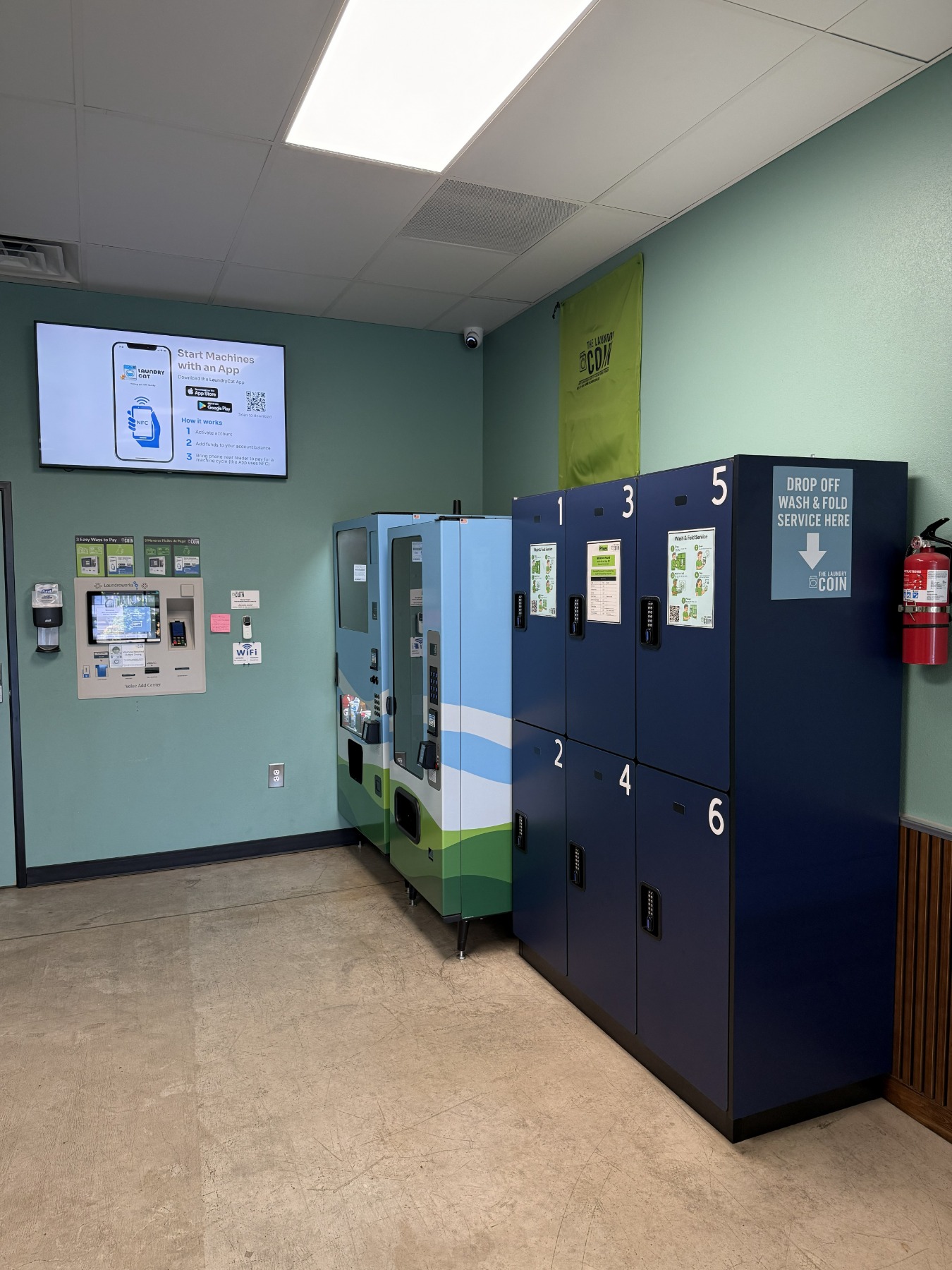 The numbered Wash & Fold drop-off lockers and Value Add Center